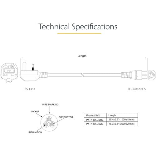 CABLE 1M ALIMENTACION ESTANDAR BRITANICO BS1363 A C5 TREBOL