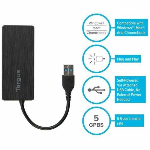 Targus Concentrador USB - USB - Smartphone, Mouse, Teclado, Disco Duro, Unidad flash - Externo - 4 Total USB Port(s) - 4 U