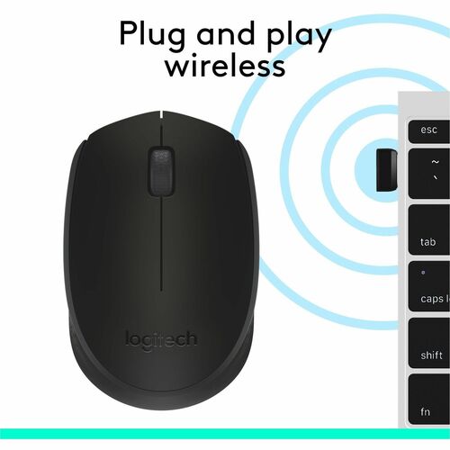 Logitech M170 Mouse - Optical - Wireless - Radio Frequency - Black - USB - Scroll Wheel - 2 Button(s) - Symmetrical
