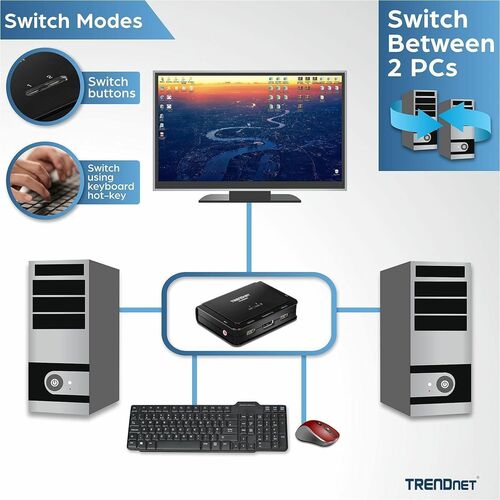 Boîtier de commutation KVM TRENDnet TK-220DPI - 2 Ordinateur(s) - 1 Utilisateur(s) local - 3840 x 2160 - 4 x USB - 3 x Dis