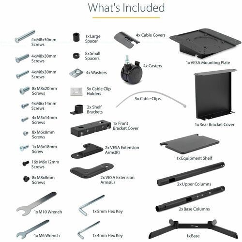 StarTech.com Mobile TV Cart, Portable Rolling TV Stand, 37-70 inch VESA Display Mount (154lb/70kg), Shelf & Storage, Rotat