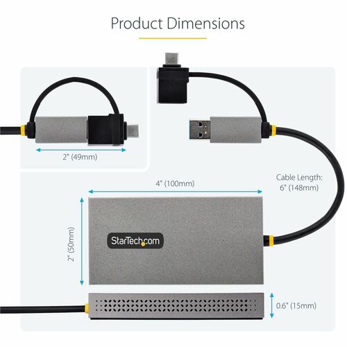 StarTech.com Adaptateur USB vers Double HDMI de 11cm, USB A/C vers 2 Écrans HDMI (1x4K30Hz/1x1080p), Convertisseur USB 3.0