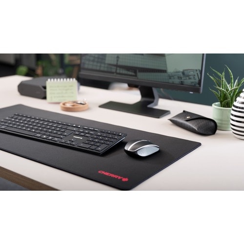 CHERRY KW 9100 SLIM Keyboard - Wireless Connectivity - English (UK) - Black, Silver - Scissors Keyswitch - Bluetooth/RF - 