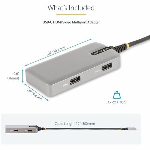 StarTech.com Adaptador Multipuertos USB-C - Docking Station USB Tipo C HDMI 4K60 PD 100W - Hub USB 3.0 2 Puertos - Works w
