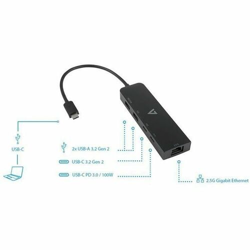 V7 V7UCRJ25GHUB-BLK USB/Ethernet Combo Hub - 10 GB/s - Black - V7 USB-C to Ethernet Adapter 2.5 Gbps, Super Fast Type C ( 