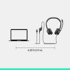 Logitech H390 Wired Headset for PC/Laptop, Stereo Headphones with Noise Cancelling Microphone, USB-A, In-Line Controls, Wo