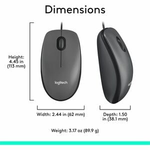 Logitech M100 Wired USB Mouse, 3-Buttons,1000 DPI Optical Tracking, Ambidextrous, Compatible with PC, Mac, Laptop (Gray) -