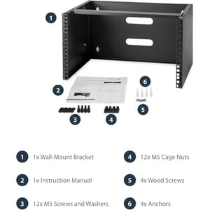 StarTech.com Soporte Montaje en Pared de 6U 13.78in Profundidad Rack Horizontal para Patch Panel Parcheo - Acero - 20.05kg