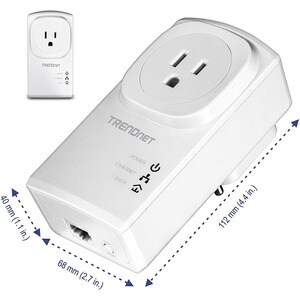 TRENDnet Powerline 500 AV Nano Adapter Kit With Built-In Outlet, Power Outlet Pass-Through, Includes 2 x TPL-407E Adapters