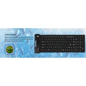 Adesso Antimicrobial Waterproof Flex Keyboard (Compact Size) - Cable Connectivity - USB Interface - 108 Key Home Page, Ema