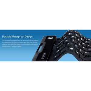 Adesso Antimicrobial Waterproof Flex Keyboard (Mini Size) - Cable Connectivity - USB Interface - 87 Key Media Player, Inte