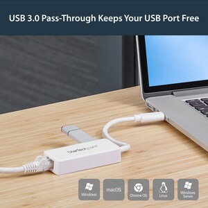 StarTech.com USB 3.0 to Gigabit Ethernet Adapter NIC w/ USB Port - White - Add a Gigabit Ethernet port and a USB 3.0 pass-
