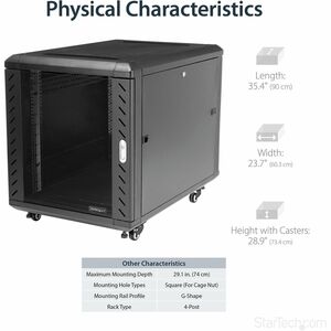 StarTech.com 4-Post 12U Server Rack Cabinet, 19" Data Rack Cabinet for Computer / IT Equipment, Home Network Rack, Half He