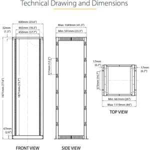 StarTech.com 4-Post 42U Mobile Open Frame Server Rack, 19" Network Rack with Casters, Rolling Rack for Computer/AV/Data/IT