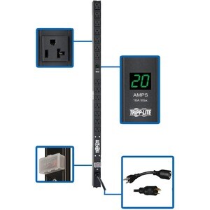 Tripp Lite by Eaton 2kW Single-Phase Local Metered PDU, 100-127V Outlets (14 5-15/20R), L5-20P/5-20P adapter, 0U Vertical,