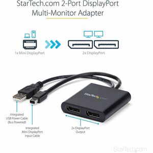 StarTech.com Mini DisplayPort MST Hub - Mini DisplayPort to DisplayPort Multi Monitor Splitter - MST Hub mDP 1.2 to 2x DP 