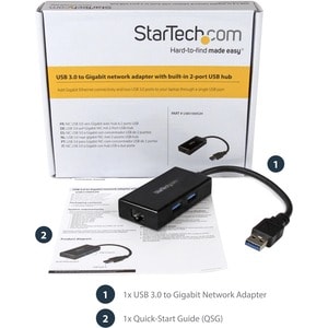 StarTech.com 2 Port USB 3.0 Hub with Ethernet - USB 3.0 x 2 - Gigabit Ethernet Network Adapter for Windows / Mac / Chrome 