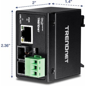 TRENDnet Hardened Industrial 100Base-FX Multi-Mode SC Fiber Converter; (2km; 1.2 Miles); IP40 Rated Housing; TI-F10SC - Ha