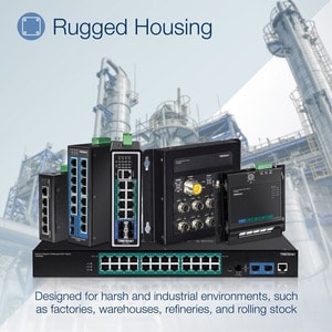 6-port hardened Industrial Gigabit Switch (5 Gigabit / 1 shared SFP / 1 dedicated SFP)