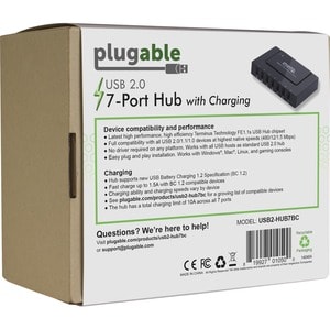 Plugable USB 2.0 7-Port High Speed Charging Hub - with 60W Power Adapter.
