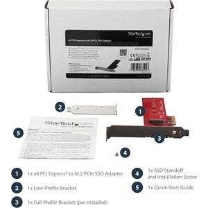StarTech.com M.2 Adapter - x4 PCIe 3.0 NVMe - Low Profile and Full Profile - SSD PCIE M.2 Adapter - M2 SSD - PCI Express S