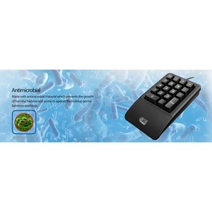 Adesso Antimicrobial Waterproof Numeric Keypad with Wrist Rest Support - Cable Connectivity - USB Interface - 18 Key(s) - 
