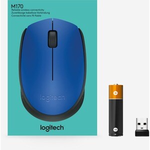 Logitech M170 Wireless Mouse - Optical - Wireless - Radio Frequency - Blue - USB 2.0 - 1000 dpi - Scroll Wheel - Symmetrical