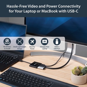 StarTech.com USB C Multiport Adapter with HDMI 4K & 1x USB 3.0 - PD - Mac & Windows - USB Type C All in One Video Adapter 