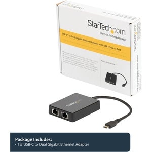StarTech.com USB C to Dual Gigabit Ethernet Adapter with USB 3.0 (Type-A) Port - USB Type-C Gigabit Network Adapter - Use 