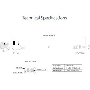 StarTech.com PXTNB2SUK1M. Kabellänge: 1 m, Anschluss 1: BS 1363, Anschluss 2: C7-Koppler. Eingangsspannung: 250 V
