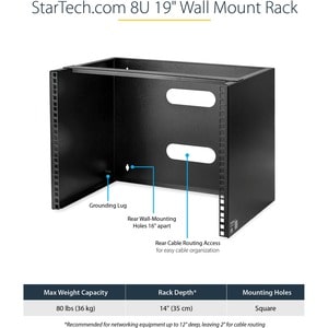 StarTech.com 8U 14in Deep Wallmounting Bracket for Patch Panel - Wallmount Bracket - Wall mount equipment up to 13.75 inch