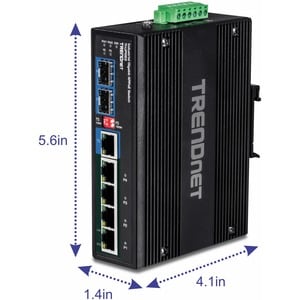 TRENDnet 6-Port Hardened Industrial Gigabit 10/100/1000 Mbps Ultra PoE DIN-Rail Switch; UPoE; IP30; DIN-Rail & Wall Mounts