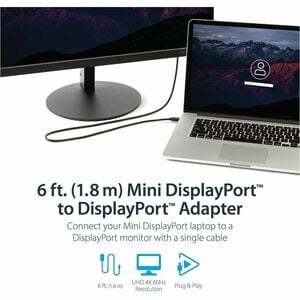 StarTech.com 6ft Mini DisplayPort to DisplayPort 1.2 Cable, 4K x 2K mDP to DisplayPort Adapter Cable, Mini DP to DP Cable 