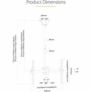 StarTech.com TV Ceiling Mount, Full-Motion Hanging Single Screen Vesa Mount for 32"-75" TVs / Displays - Height Adjustable