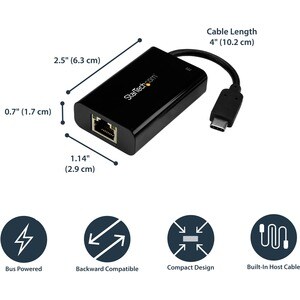 StarTech.com Adaptador Convertidor USB C a Ethernet Gigabit con PD 2.0 - Adaptador de Red NIC 1Gb LAN RJ45 USB Tipo C USB 
