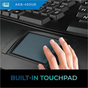 Adesso Tru-Form Ergonomic Touchpad Keyboard - Cable Connectivity - USB Interface - 104 Key Play/Pause, Previous Track, Nex