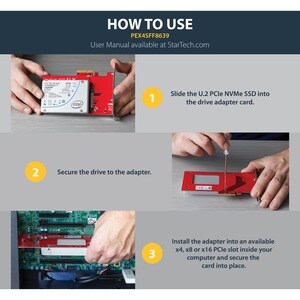 StarTech.com U.2 auf PCIe Adapter für 2,5" U.2 NVMe SSD - SFF 8639 - 4x PCI Express 3.0 - NVMe PCIe Adapter - U.2 PCIe Karte