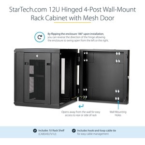 StarTech.com 12U 19" Wall Mount Network Cabinet - 20" Deep Hinged Locking IT Data Enclosure - Flexible Vented Rack w/Shelf