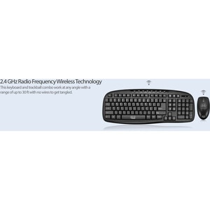 Adesso WKB-1330CB - 2.4 GHz Wireless Desktop Keyboard and Mouse Combo - USB Membrane Wireless RF 2.40 GHz Keyboard - 103 K