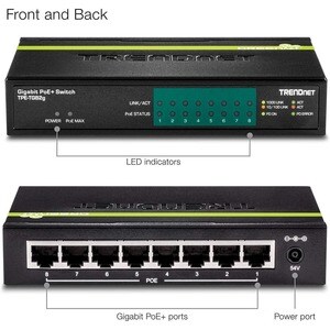 TRENDnet 8-Port GREENnet Gigabit PoE+ Switch, Supports PoE And PoE+ Devices, 61W PoE Budget, 16Gbps Switching Capacity, Da