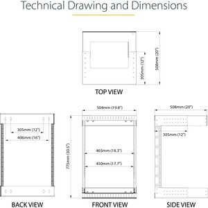 StarTech.com Wall Mount Server Rack - 15U Rack - 12- 30cm Adjustable Depth - Open Frame - Network Rack - Computer Rack - E