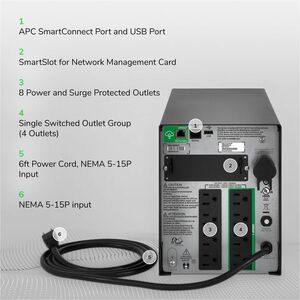 APC Smart-UPS, Line Interactive, 1500VA, Tower, 120V, 8x NEMA 5-15R outlets, SmartConnect Port+SmartSlot, AVR, LCD - Tower