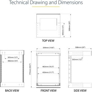 StarTech.com 15U 19" Wall Mount Network Rack - Adjustable Depth 12-20" Open Frame for Server Room /AV/Data/Computer Equipm