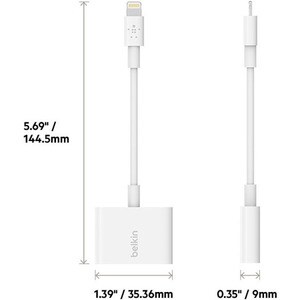 Belkin Rockstar Lightning/Mini-phone Audio/Power/Data Transfer Cable - 1 Each - Cable for Headphone, Speaker, Microphone, 