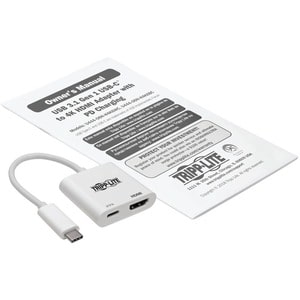 Tripp Lite USB C Adapter Converter 4K HDMI PD Charging USB Type C M/F White - 6" HDMI/Thunderbolt 3 A/V Cable for Smartpho