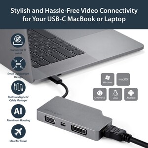 StarTech.com USB C Multiport Video Adapter 4K/1080p - USB Type C to HDMI, VGA, DVI or Mini DisplayPort Monitor Adapter - S