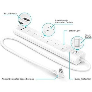 TP-Link Kasa Smart HS300 - Kasa Smart Plug Power Strip - Surge Protector with 6 Individually Controlled Smart Outlets and 