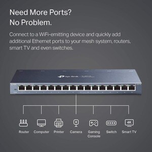 TP-Link TL-SG116 16 Ports Ethernet Switch - Gigabit Ethernet - 10/100/1000Base-T - 2 Layer Supported - 10 W Power Consumpt