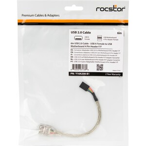 Rocstor Premium 6in USB 2.0 Cable - USB A Female to USB Motherboard 4 Pin Header F/F - Type A Female USB - 6" USB Data Tra