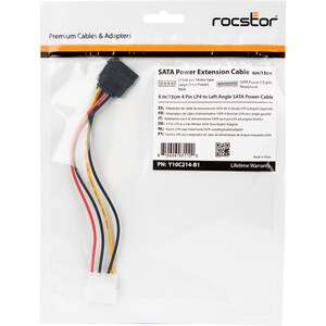 Rocstor Premium 6in 4 Pin Molex to Left Angle SATA Power Cable Adapter - LP4 - SATA Power Adapter Cable - 6" Molex/SATA Da